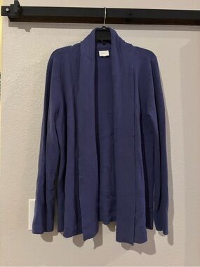 Cyrus Open-Front Cardigan Waffle Style Knit Drape Front - Indigo Blue Large
